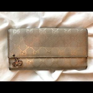 Vintage Silver Metallic Gucci Monogram Wallet
